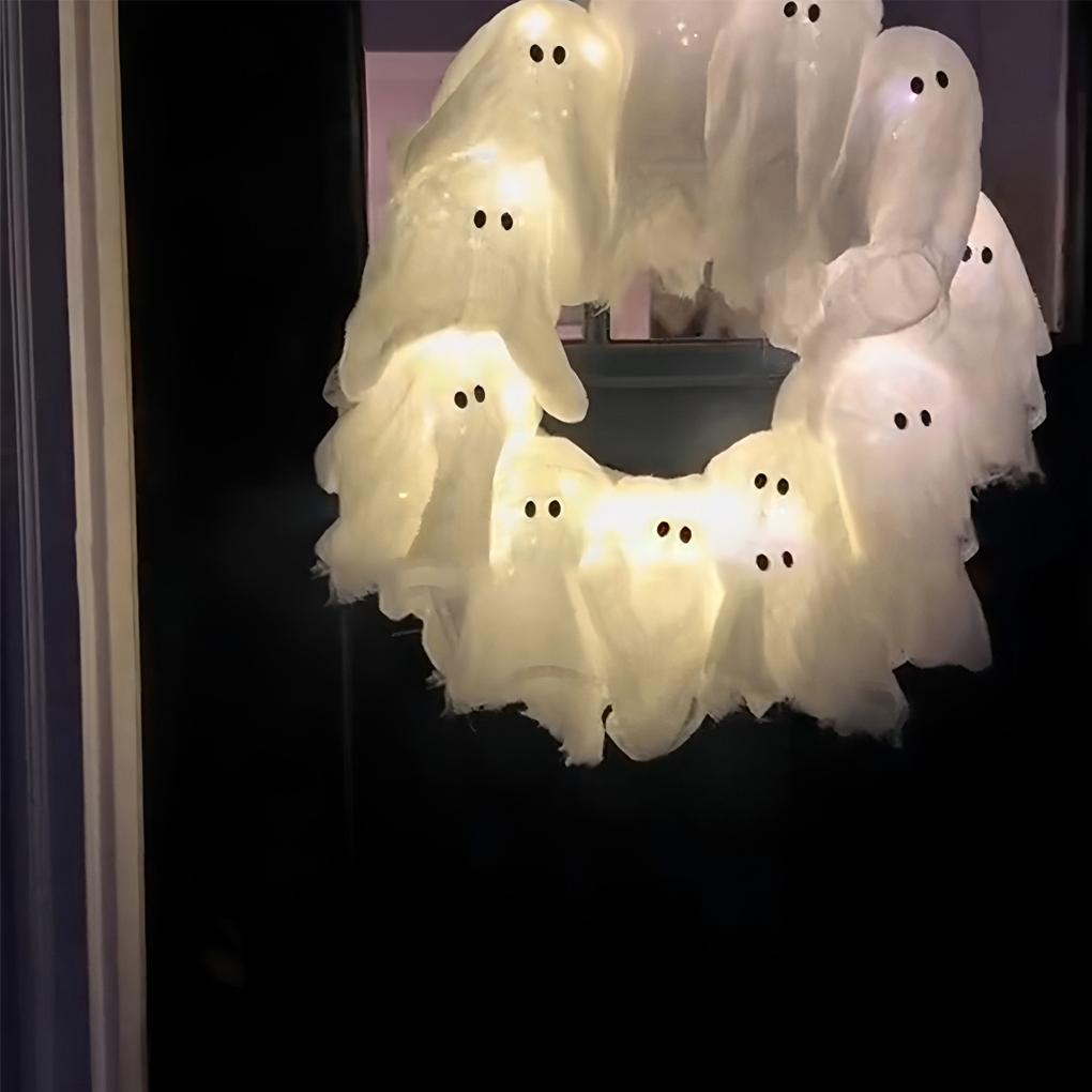 Halloween Geisterkranz Weiße Geistergirlande Gruselige Innen- und Außendekoration zum Aufhängen für Haustür Wand Party Gruselige Girlande