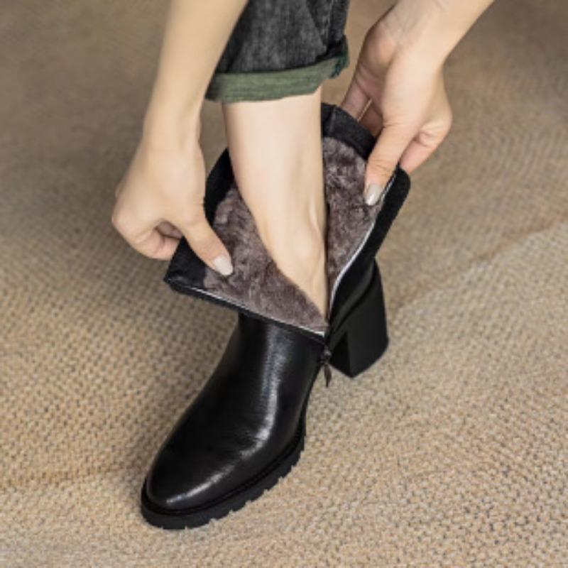 

Ботильоны с круглым носком, Обувь нового стиля, Удобные, Флис, Утепленные ботинки на высоком каблуке, Женская обувь 40 чёрный