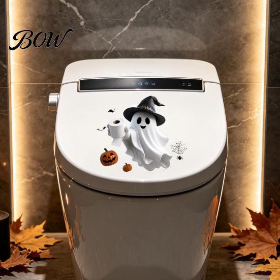 Waterproof Halloween Wall Stickers Toilet Sticker, Ghost And Skeleton Print Decals, PVC Easy Bathroom Decals Peel Stick Spooky Stickers, for