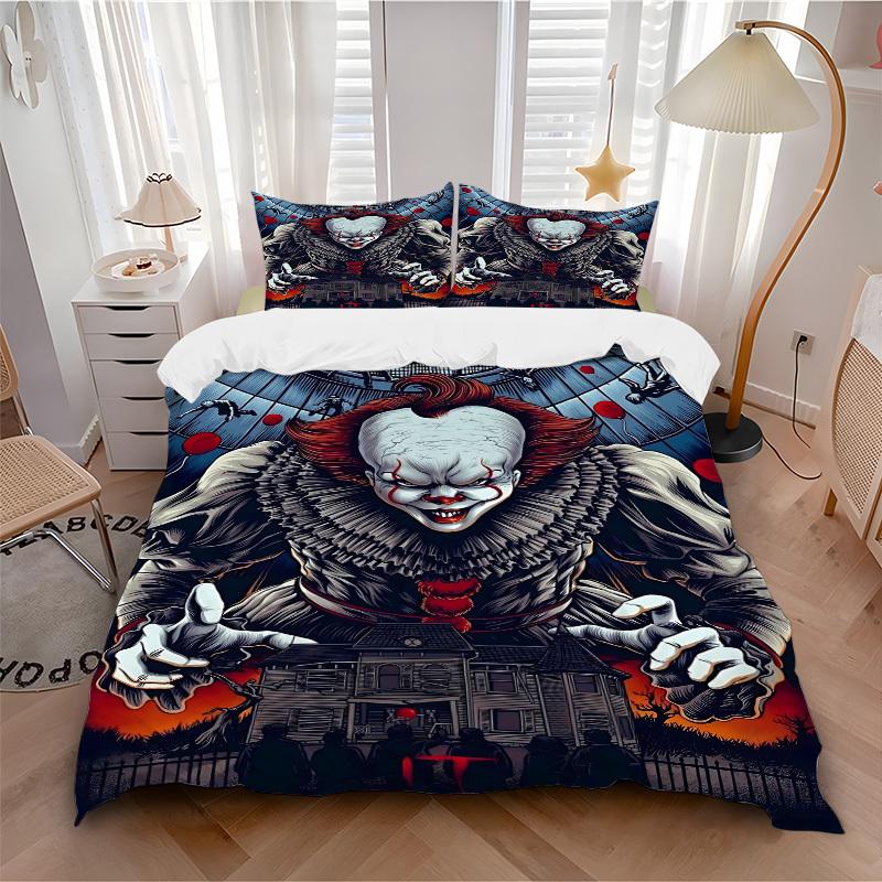 

3pcs It Clown Bedding Set, Soft Polyester Duvet Cover and Pillowcases Seasons all suitable, Design for Bedroom L1003019 135x200cm