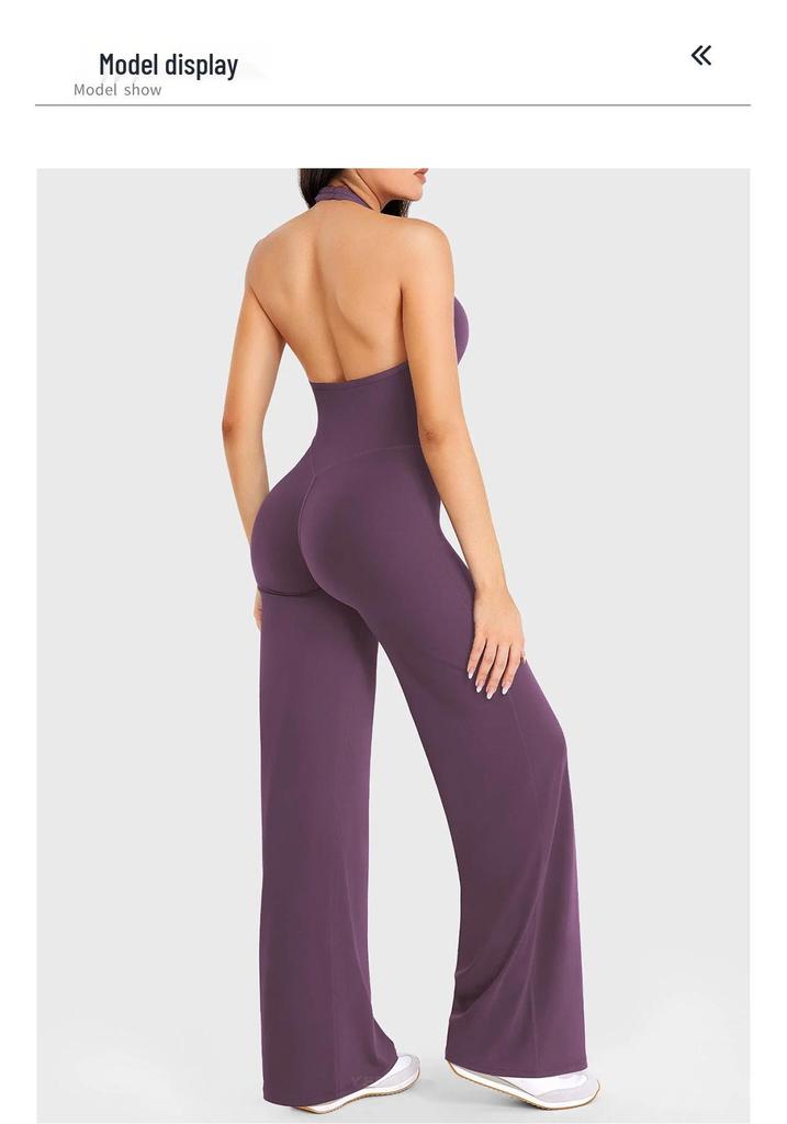 European Backless Wide-Leg Yoga Jumpsuit with Built-in Bra