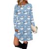 Women's Fashion Casual Dress With Pockets, Decorative Buttons, Christmas Prints, Round Neck And Long Sleeves