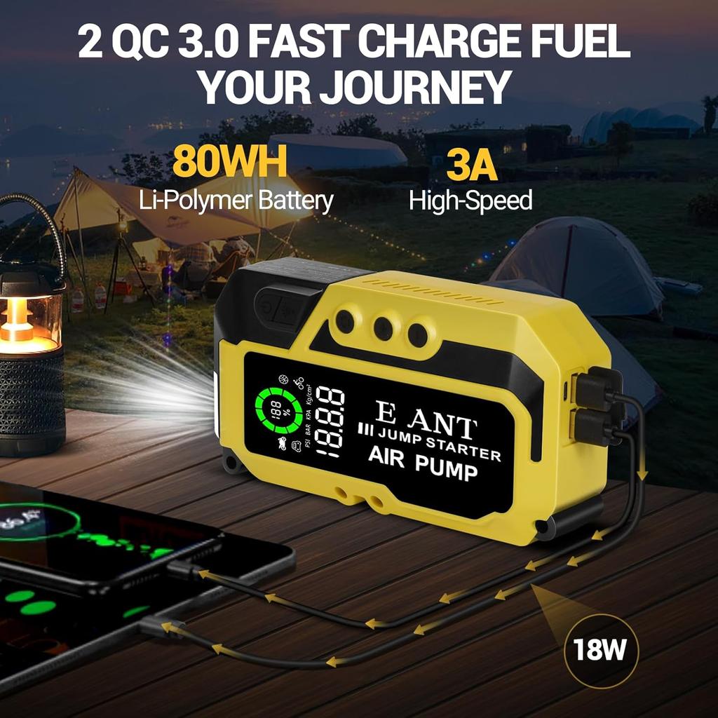 Car Battery Jump Starter with Air Compressor, 4000A Peak 150PSI Car Jump Starter Jump Box for Up to 10L Gas 8L Diesel Engine, 12V Car Battery Jumper