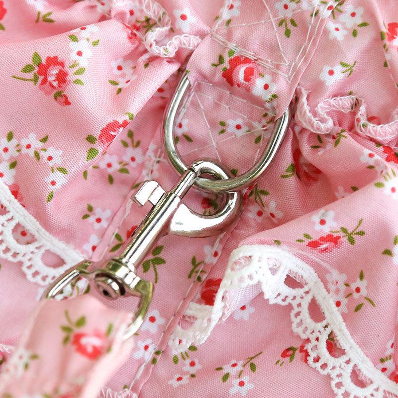 Dog Cat Harness Leash Set Adjustable Lace Floral Printed Pet Harness Vest Cute Dog Dress Pubby Mesh Cat Walking Lead