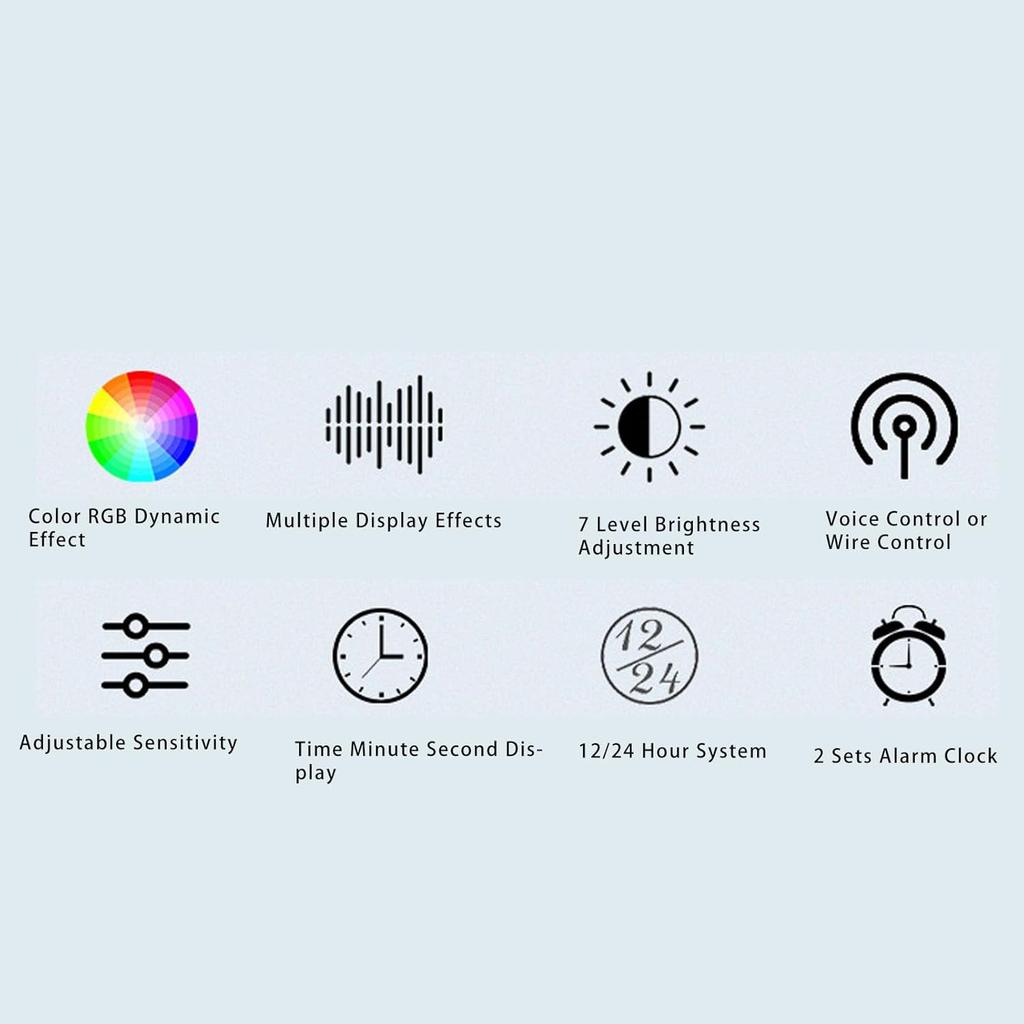 LED Music Spectrum Analyzer, 5VUSB Music Voice Rhythm Spectrum Display, 384 LEDs Clock 20 Dynamic 7 Colors RGB Colorful 1624 Segment Rhythm Light