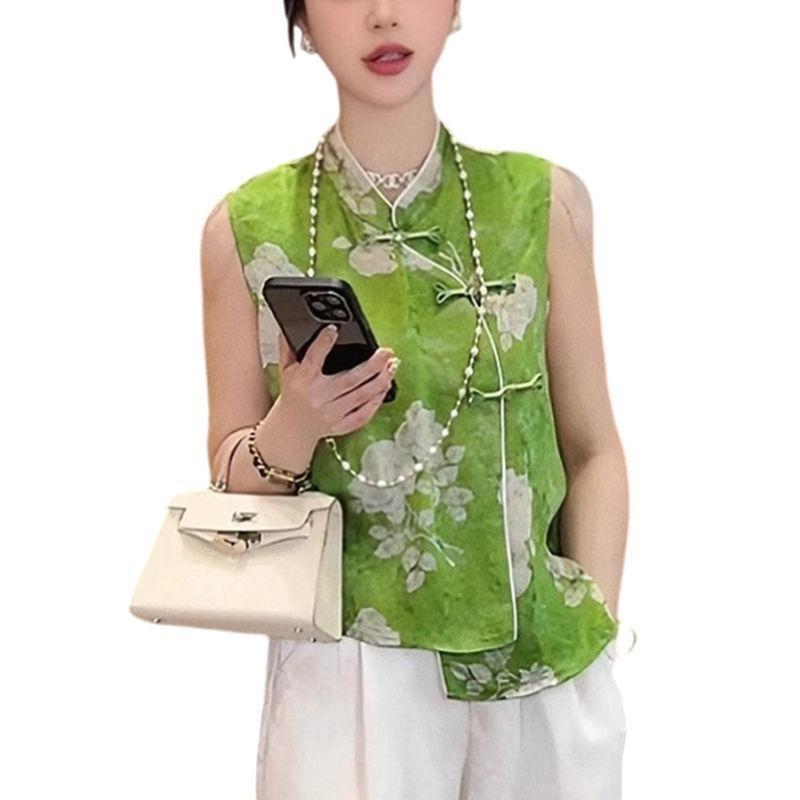 Shirt summer summer with green premium top placket top sleeveless