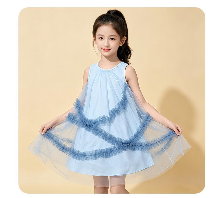 Summer new girls' breathable sleeveless mesh princess dress