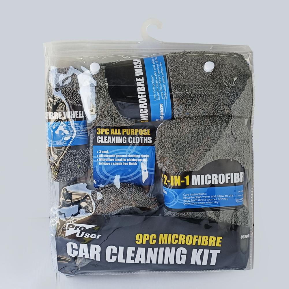 Universal 9Pcs Car Cleaning Kit Towels Gloves Sponge Tire Brushes Set Auto Interior Exterior Decoration Beauty Care Tools