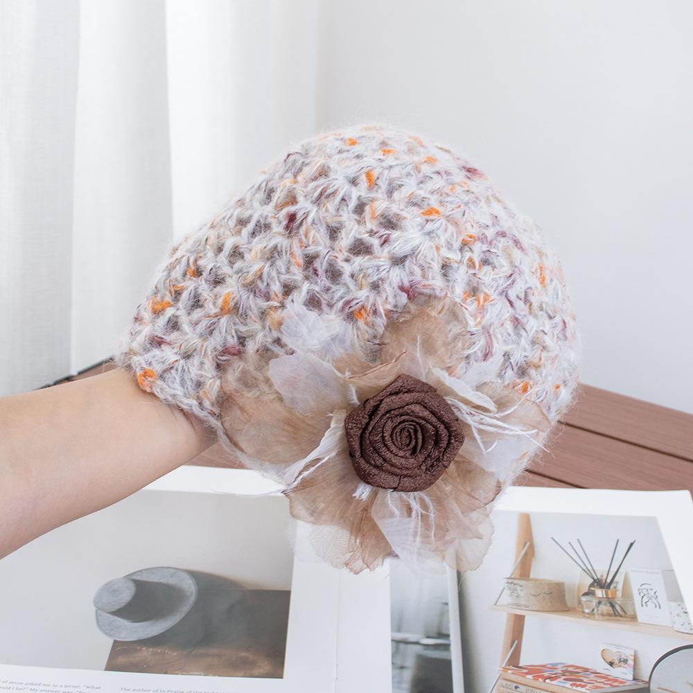 Atmosphere Handwoven Flower Baotou Hat Female Early Autumn Hollow Fairy Wind Sweet Versatile Wool Hat Tide
