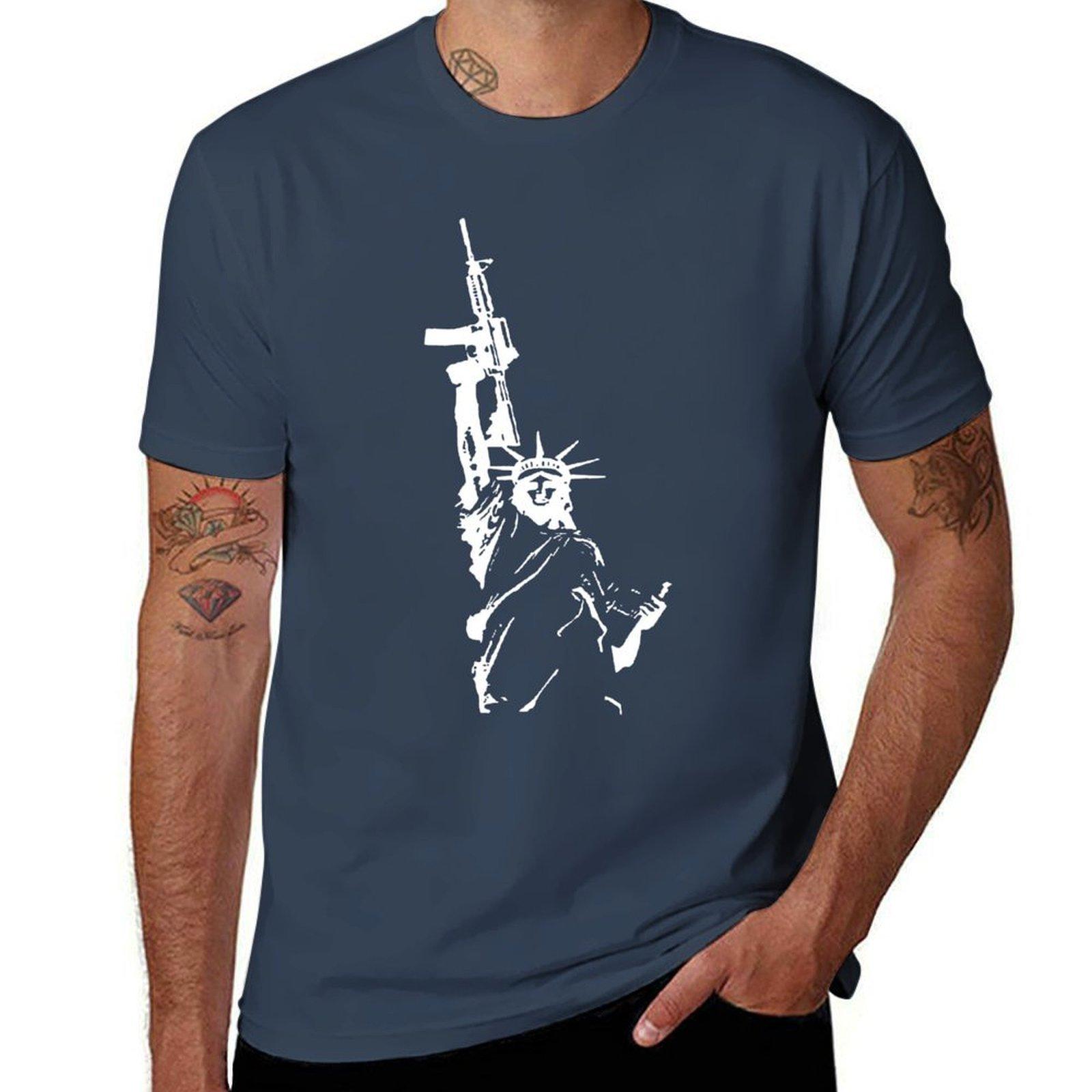 Statue Of Liberty With M4a1 Tshirt Basic Solid Color Casual Tee Shirt S
