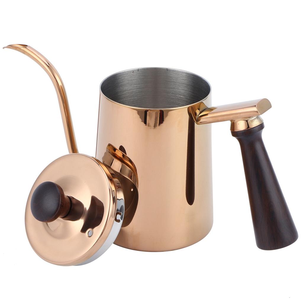 700ml Coffee Kettle 304 Stainless Steel Gooseneck Spout Coffee Drip Pot with Wooden Handle(  SpoutRose Gold )