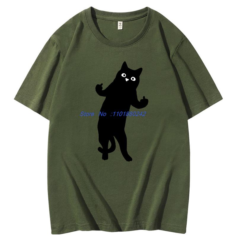 Cat Middle Finger Funny Gift Graphic T Shirts Summer Cotton New Shirts And Tshirts Unisex Streetwear Breathable Print T Shirt