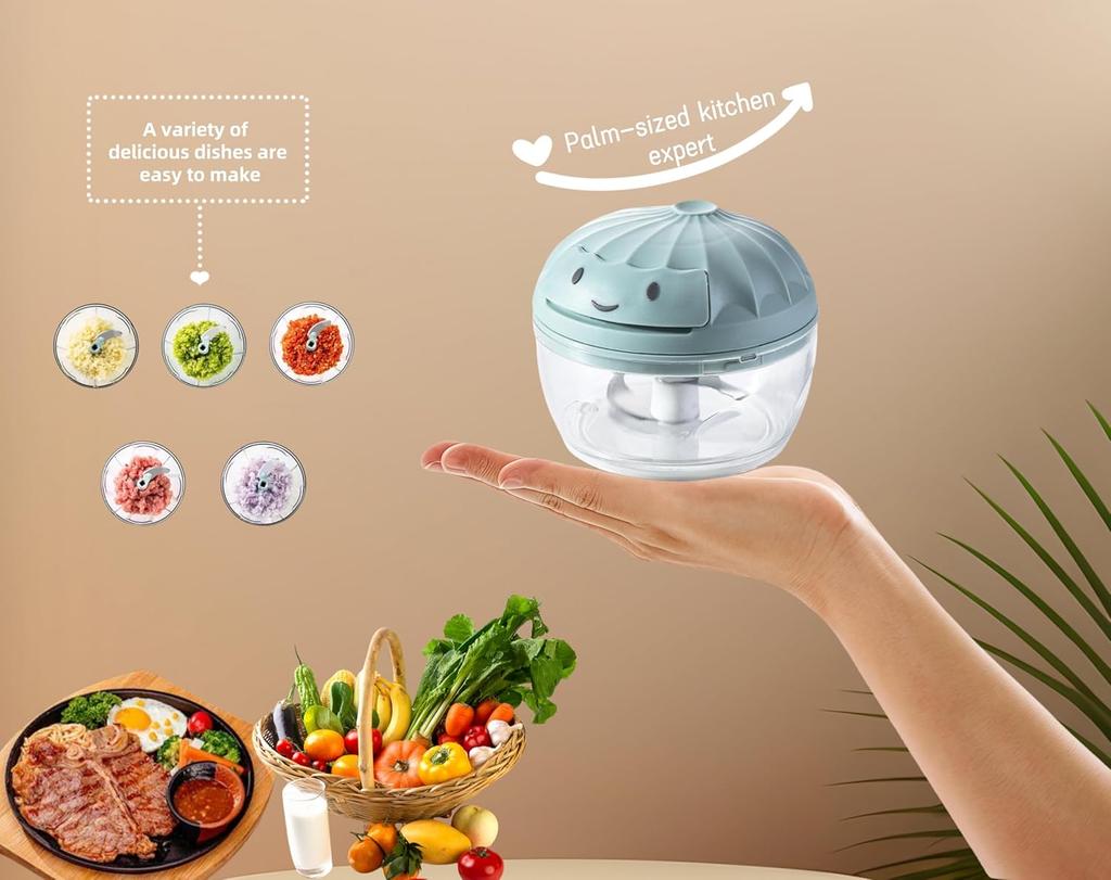 Manual Food Processor Vegetable Chopper, Mini Hand-Pull String Garlic Chopper Onion Cutter for Veggies.