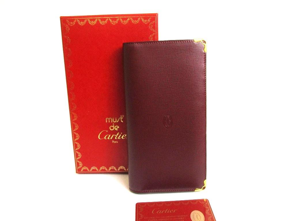 Authentic Cartier Must de Cartier Bordeaux Leather Bifold Long Wallet #a754  Refurbished