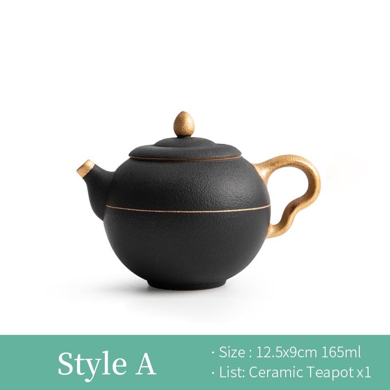 Black Ceramic Gold-Decorated Teapot Creative Filter Ceramic Kung Fu Tea Set