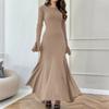 Fashionable Temperament and Elegant Style Slim Sweater Long Skirt Dress 2025 Solid Color Round Neck Personalized Dress