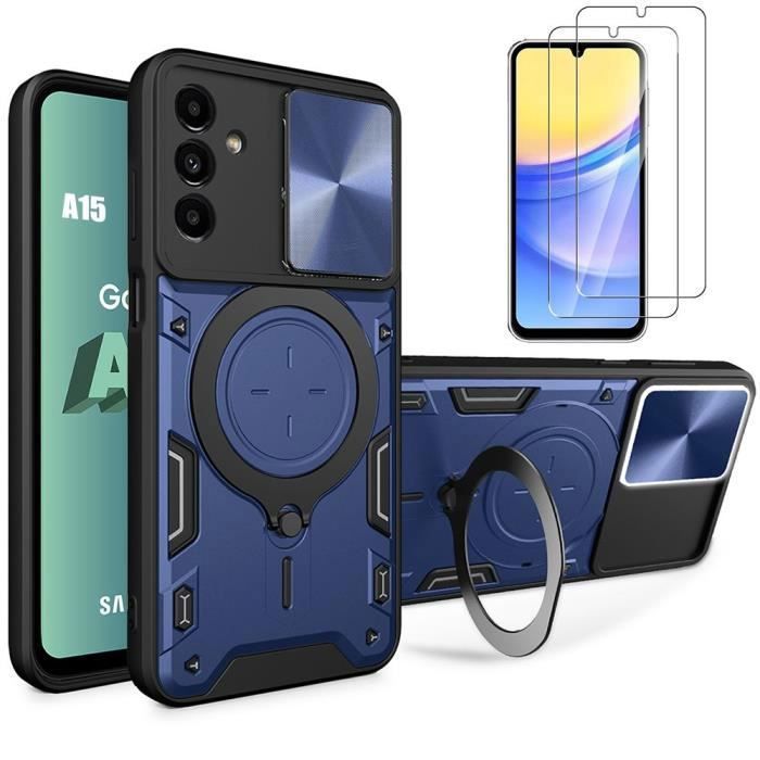 Coque de protection - BOOLING - Samsung Galaxy A15 4G-5G - Antichoc - 2 Verres Trempés - Support Rotatif