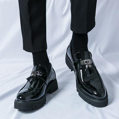 Fashion Black Loafers for Men Patent Leather Round Toe Slip-On Tassels Handmade Mens Shoes Size 38-46