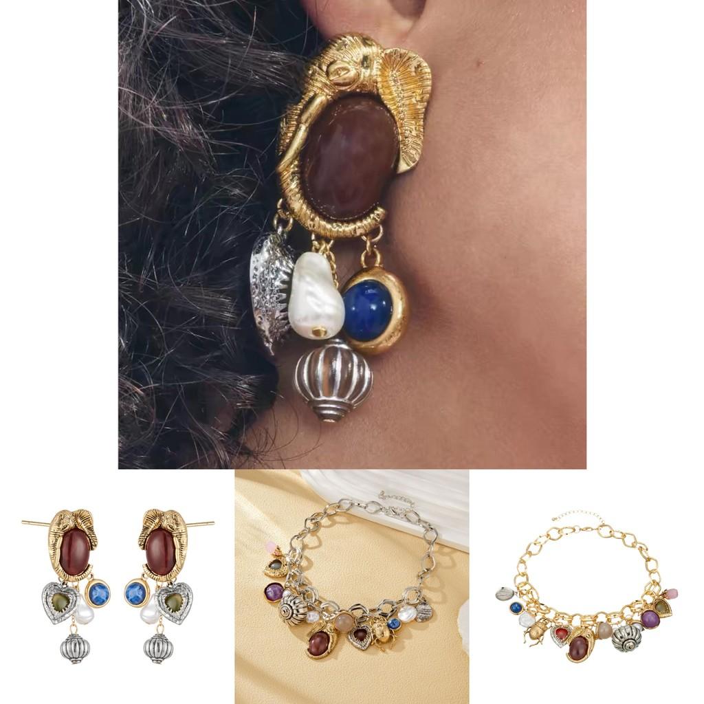 Vintage Style Geometric Animal Shaped Pendant Earrings For Women With Pearl Accents