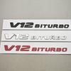 Emblem Klebe 3D ABS Schwarz Chrom mit Buchstaben für Auto Seitenstoßstangen V12 BITURBO Logo für G63 G65 Auto Zubehör
