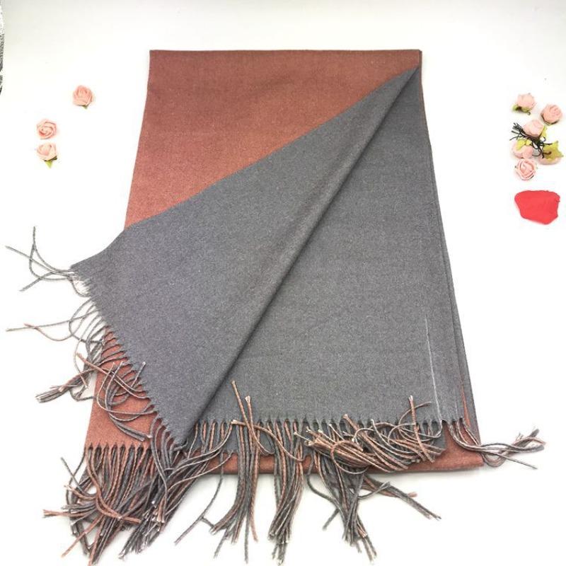 Solid color versatile imitation cashmere men's and women's winter thickened warm double-sided two-color shawl fringed scarf