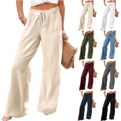 Wide Leg Pants For Women High Waist Solid Color Casual Trousers Workout Drawstring Pants With Pockets