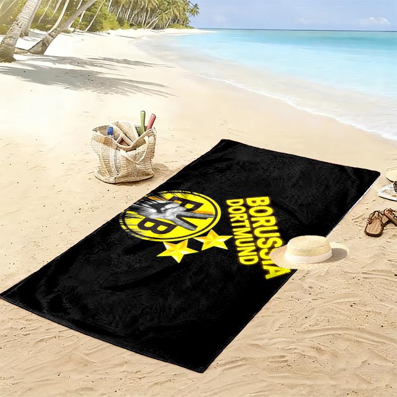 מגבת חוף מודפסת BVB 09, מגבת גדולה רכה מתייבשת במהירות לחוף, קמפינג, שחייה