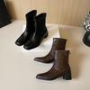 Women's Versatile Chunky Heel Ankle Boots - Stretch Back Zipper with Soft Sole, High Heel, Retro Style for Autumn/Winter 2025