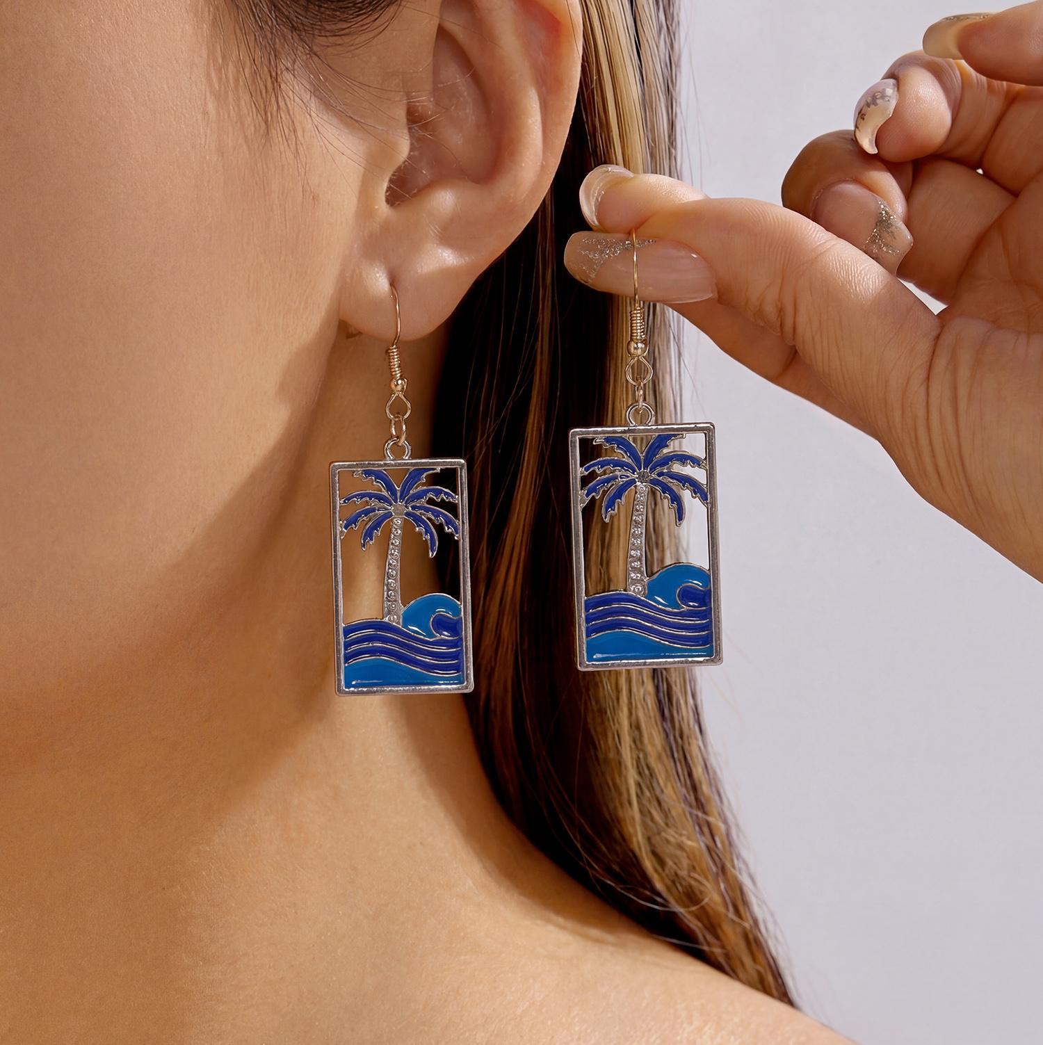 

Vintage Starfish Shell Pendant Earrings for Women Gold Color Ocean Series Conch Coconut Tree Earrings Summer Beach Party Zircon