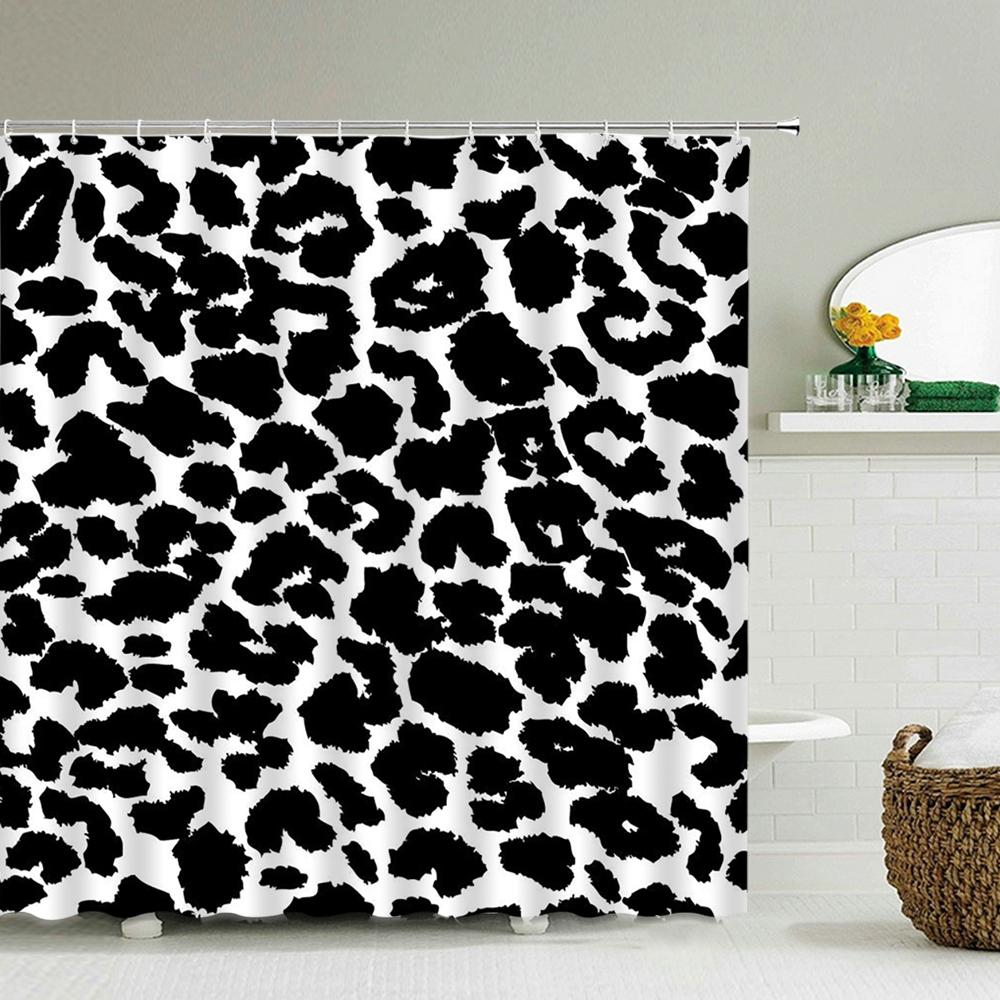 Cortina de Chuveiro Leopardo Moderna Cortina de Banheiro 3D Com Ganchos Tela Divisória Decorativa 180*240 Poliéster Tecido Lavável
