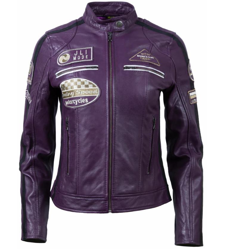 Aviatrix Women's Purple Real Leather Biker Jacket (Qooc) - Cm