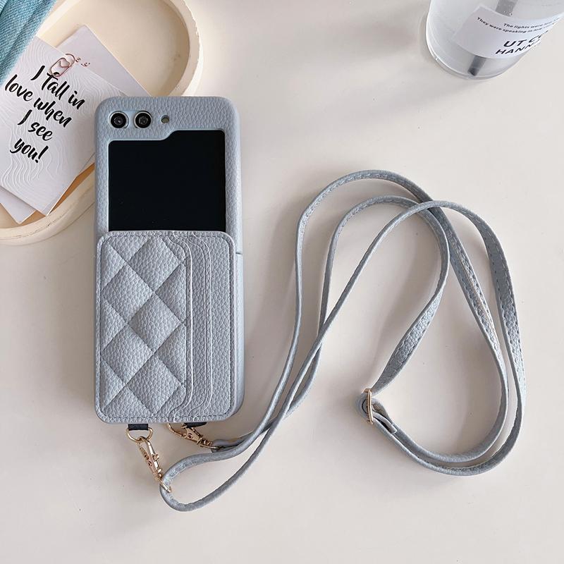 Crossbody Wallet Cards Solt Leather Case For Samsung Galaxy Z Flip 5 4 3 5G Flip5 Flip4 Long Lanyard Purse Pocket Bag Cover