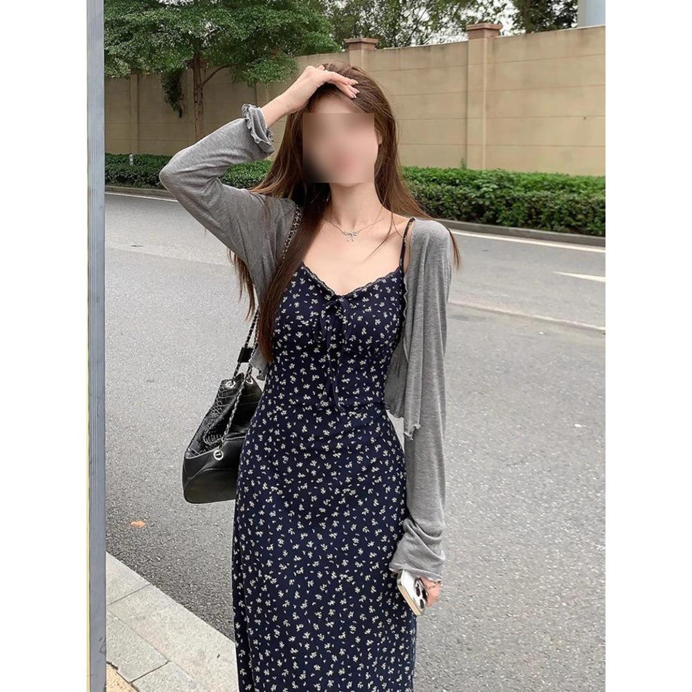 

Tall Women s Floral French Suspender Maxi Dress - Super Slimming Casual Long Version M (for 45-50 kg)