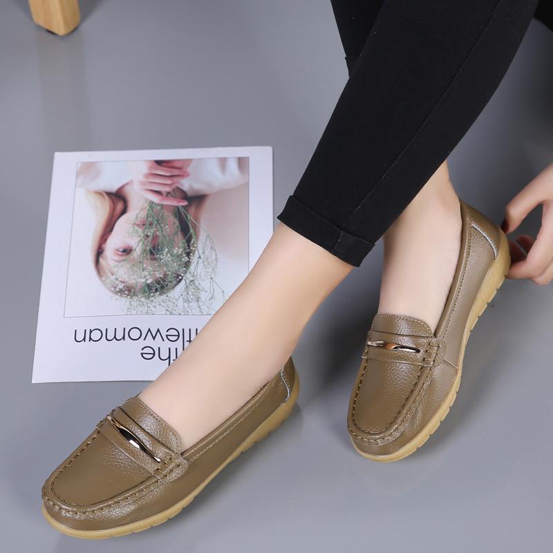 2026 New Genuine Leather Shoes Woman Slip On Women Flats Moccasins Women's Loafers Spring Autumn Mother Shoe Big Size 35-44