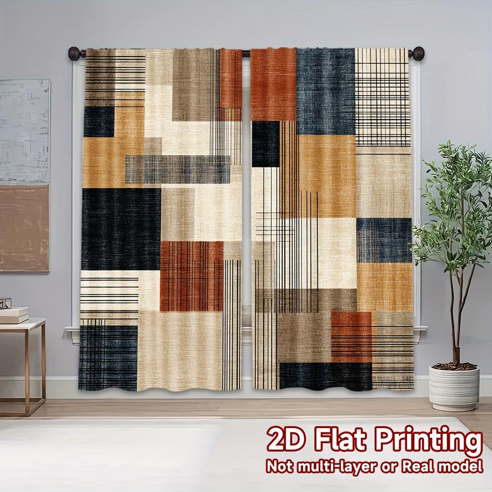 2PCS Digital Print Curtains, Geometric Color Block, Modern Abstract
