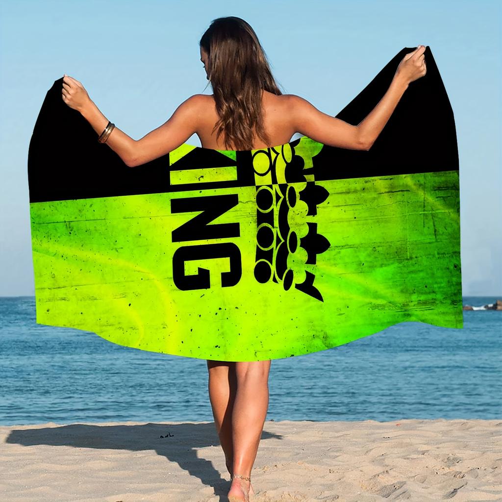 Black Green Two Tone Sand Proof Beach Towel, Super Absorbent Lightweight for Camping Outdoor