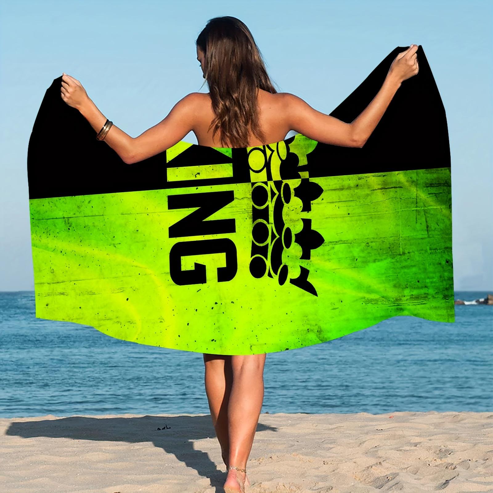 Black Green Two-Tone Sand-Proof Beach Towel, Super Absorbent Lightweight Quick-Dry for Camping Beach W40*H60(CM)