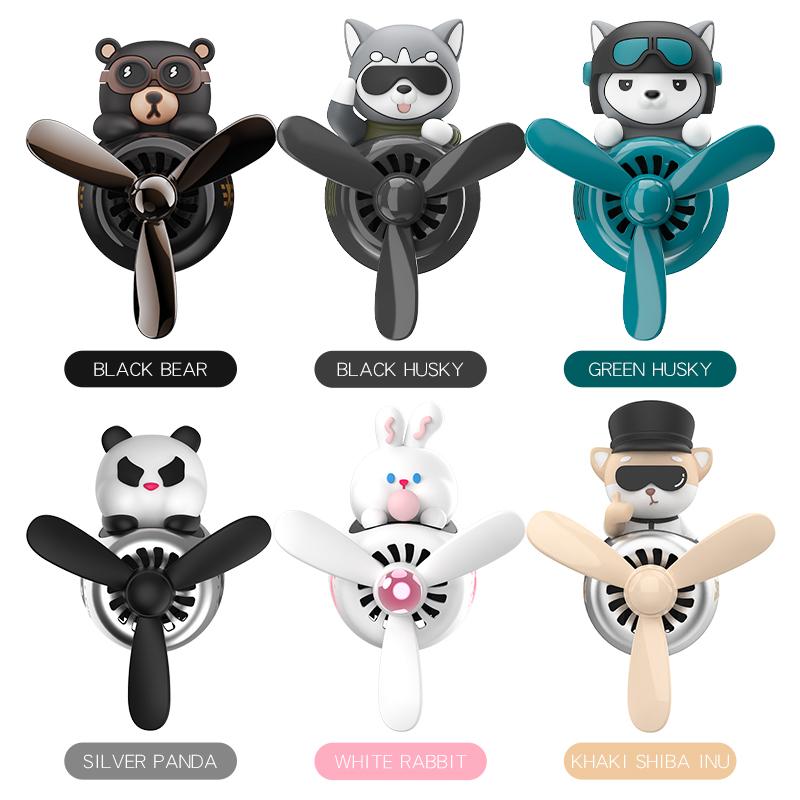 Rotating Propeller Pilot Dog Car Air Fresheners Perfume Auto Vent Clip Fragrance Diffuser Aroma Dispenser Plane Ornament Fan Fun