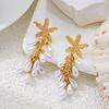 Summer Vacation Style Sea Shell Drop Earrings For Women Boho Imitation Pearl Starfish Long Tassel Dangle Earring Beach Jewelry