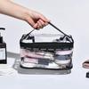 2 Pack Clear Makeup Bag Travel Storage Bag Portable Transparent Zipper Bathroom Waterproof Toiletry Bag With Handle(1large 1medium)