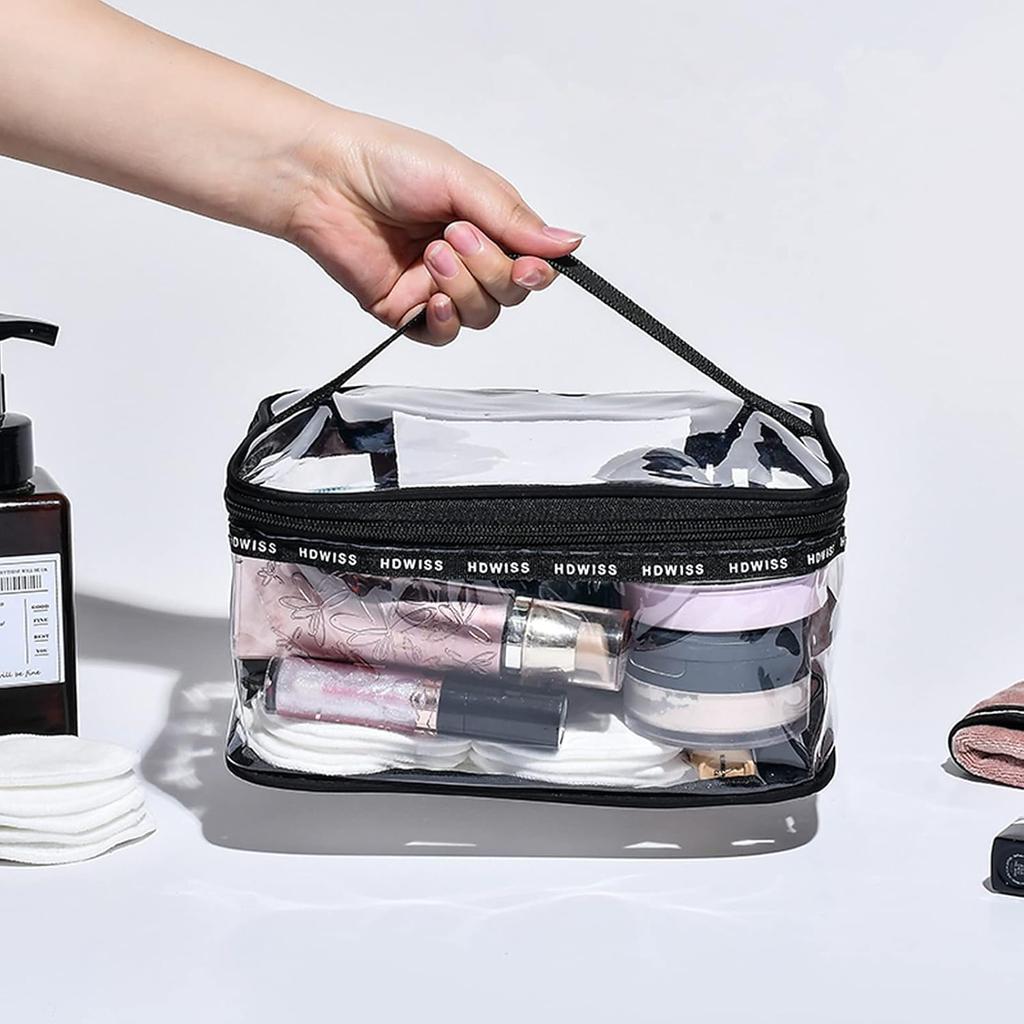 2 Pack Clear Makeup Bag Travel Storage Bag Portable Transparent Zipper Bathroom Waterproof Toiletry Bag With Handle(1large 1medium)