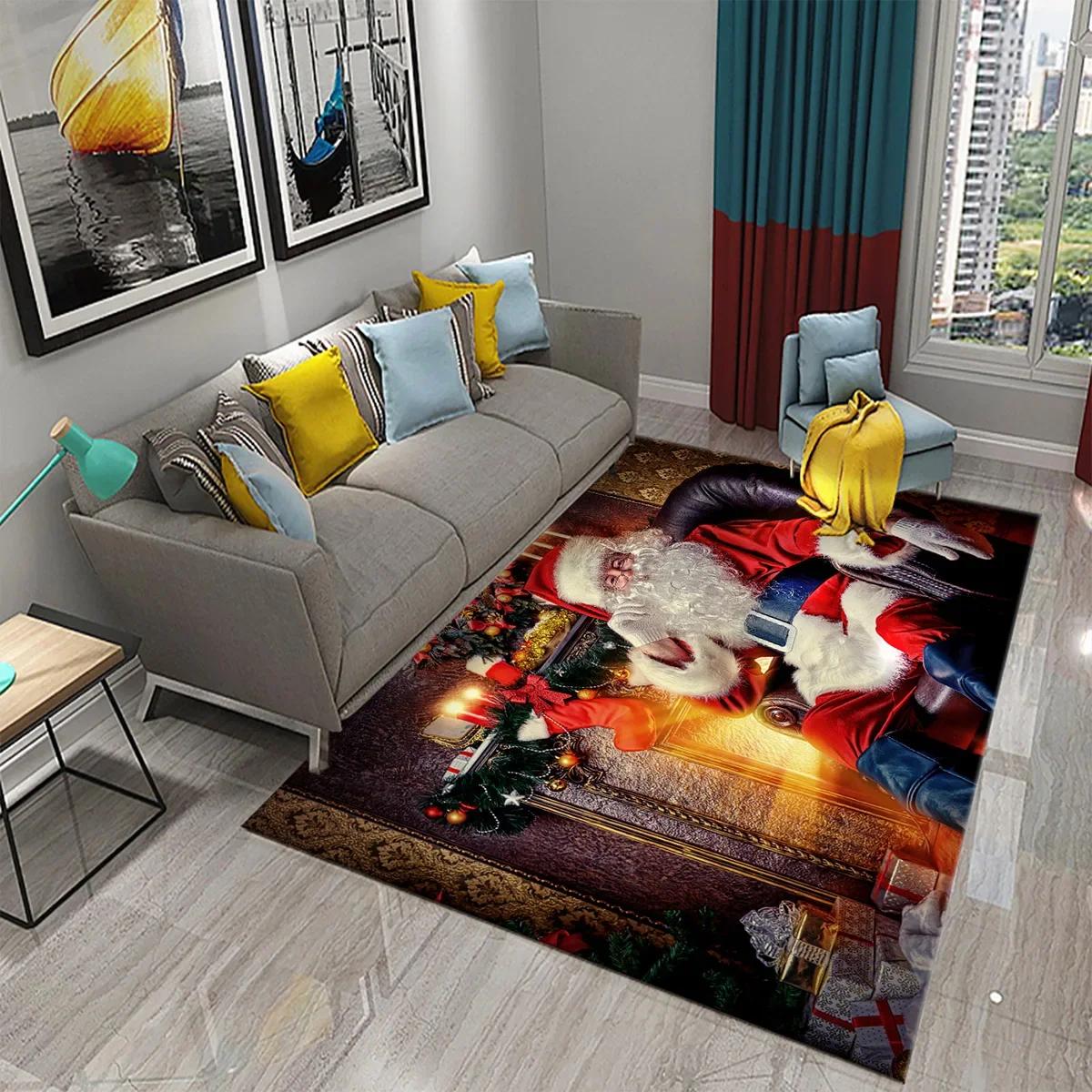 

Cute Cartoon Santa Pattern Carpet Christmas Collection Living Room Bedroom Carpet Children s Room Hallway Bathroom Anti-Slip Rug 40x60cm