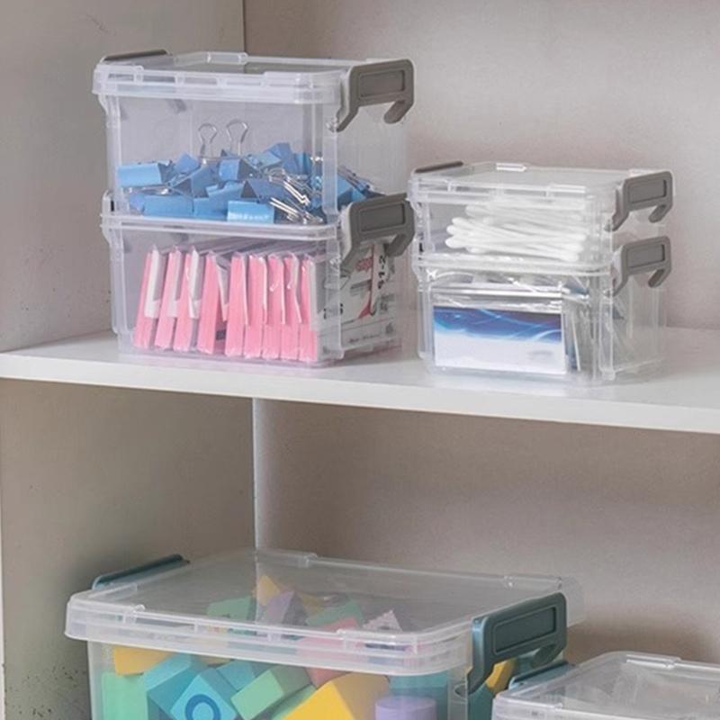 Stackable Storage Box Clear Desktop Organizer Plastic Storage Bins with Lids Office Supplies for Toys Snacks