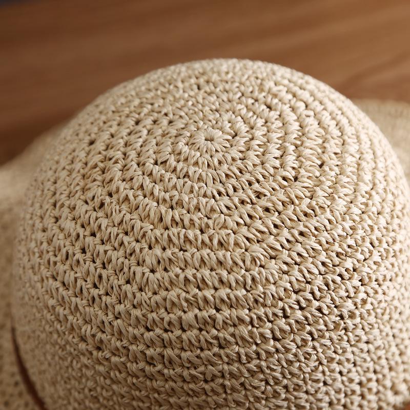 Women's Foldable Straw Sun Hat - Wide Brim, Handmade, UV Protection for Beach & Outdoors