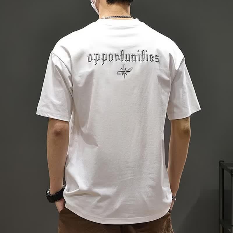 Mark Hua Fei Men's Ice Silk Embroidered Round Neck T-Shirt