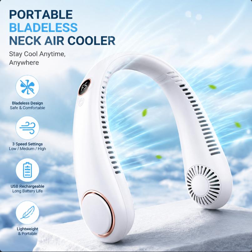 Portable Rechargeable Neck Fan Better Then Table or Hand Fans, Smart Mini Hand Free 5 High Speed Fan with Rotatable Head