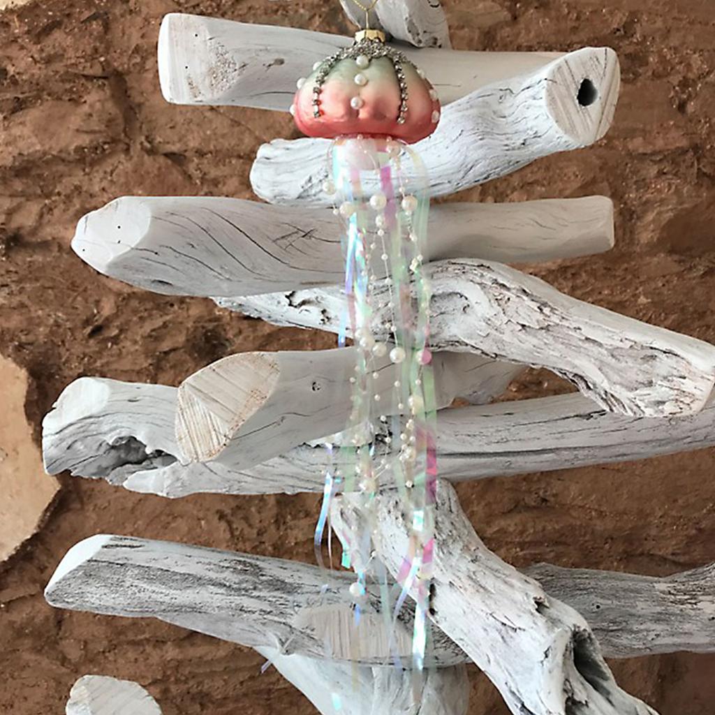 4Pcs Glass Jellyfish Pendant Drop Hanging Ornament with Tassel Accents Pearl Rhinestone Decor 36cm L