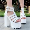Mode 15CM Sommer Echtleder Damen High Heel Sandalen Wasserdichte Plateau Dünner Riemen Schnalle Reißverschluss Nachtclub Party Tanzschuhe