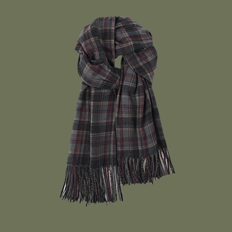 

New 2026 Imitation Cashmere Women Scarf Winter Preppy Style Vintage Plaid Scarve Pashmina Mujer Foulard Blanket Wrap Shawl Pareo One Size& 8Y сірий колір