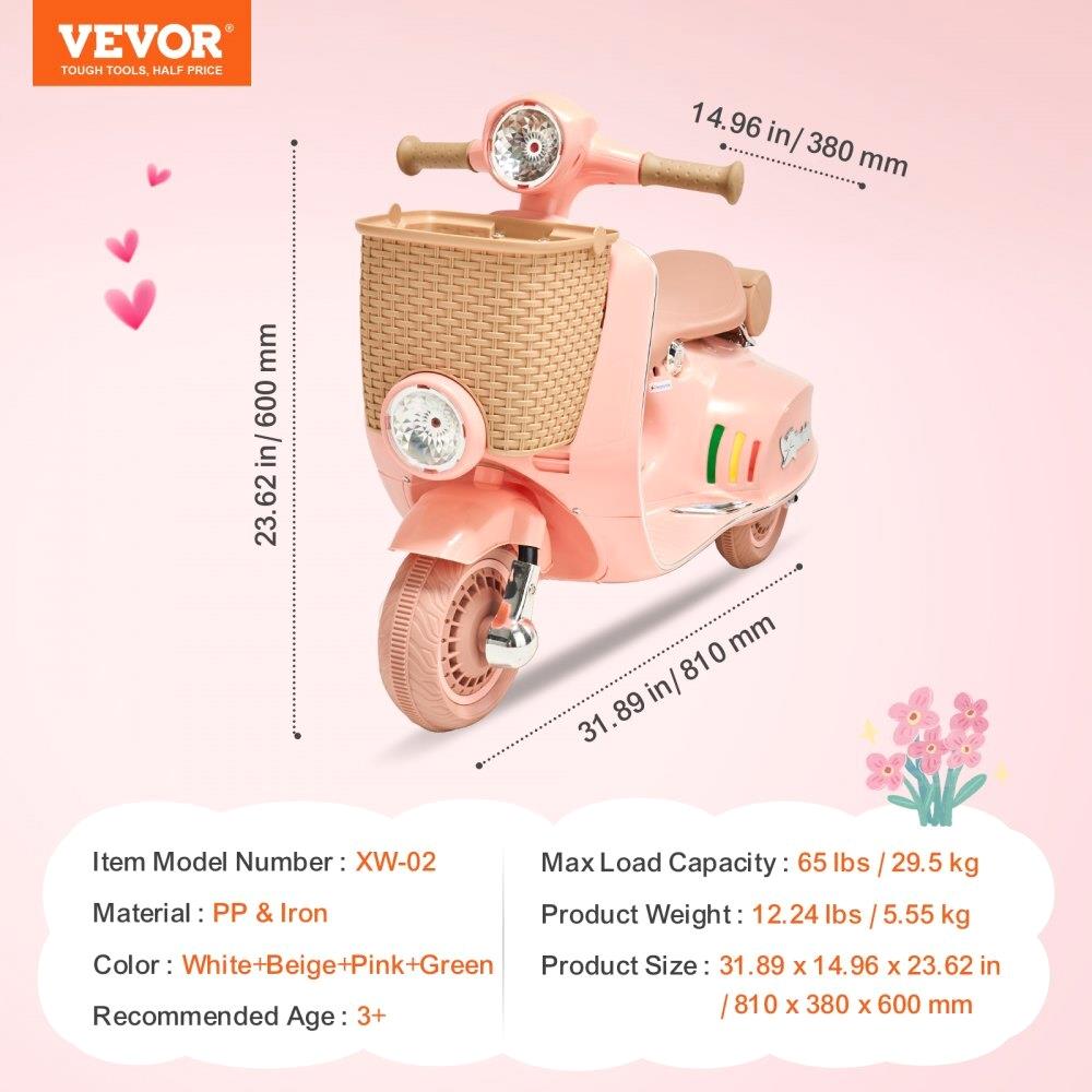 For Kids Ride On Motorcycle 6V Electric for Motor Trike with for Kids Aged 3+